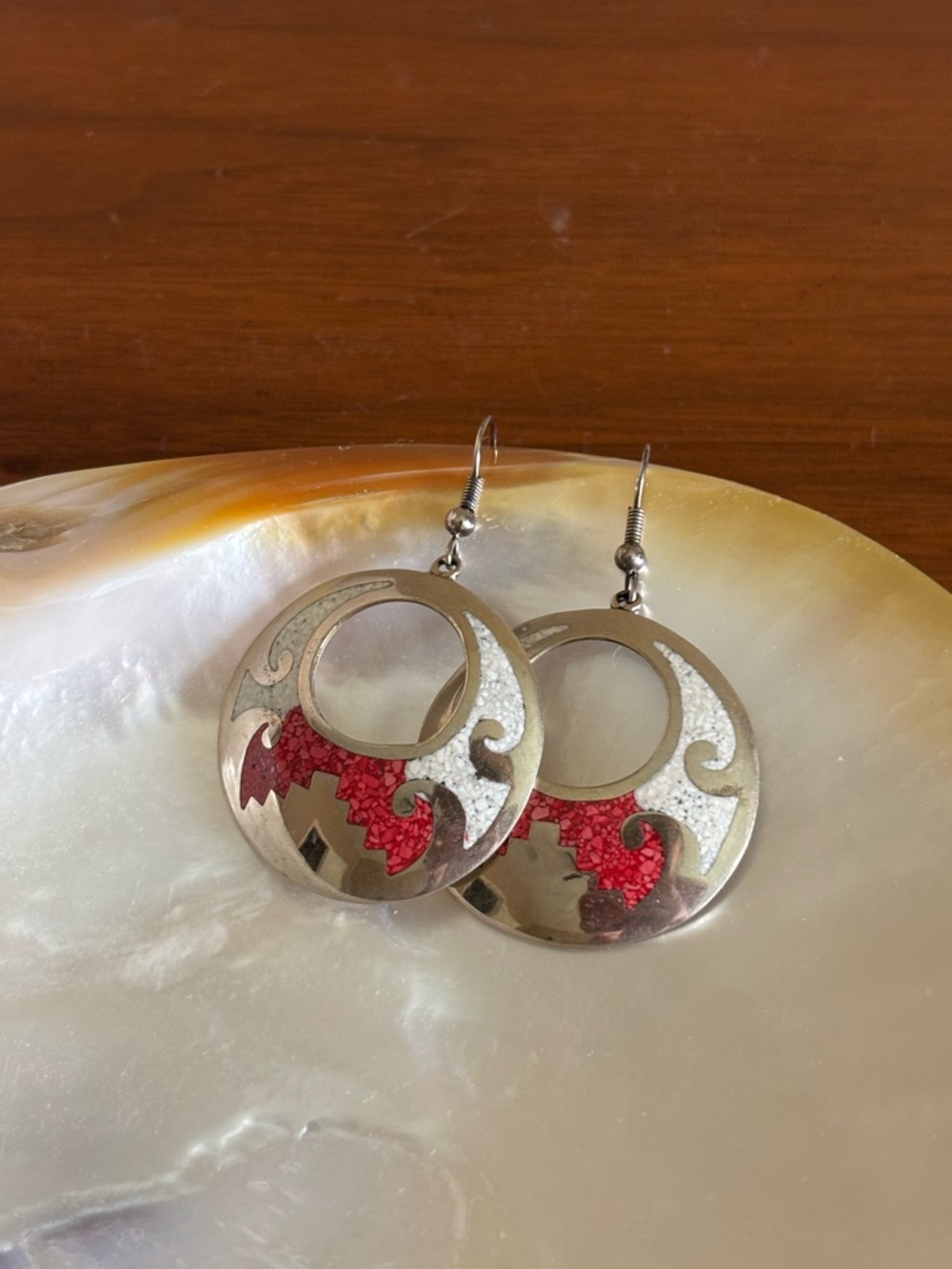 Alice silver Mexican inlay hoop earrings vintage jewelry gift for her